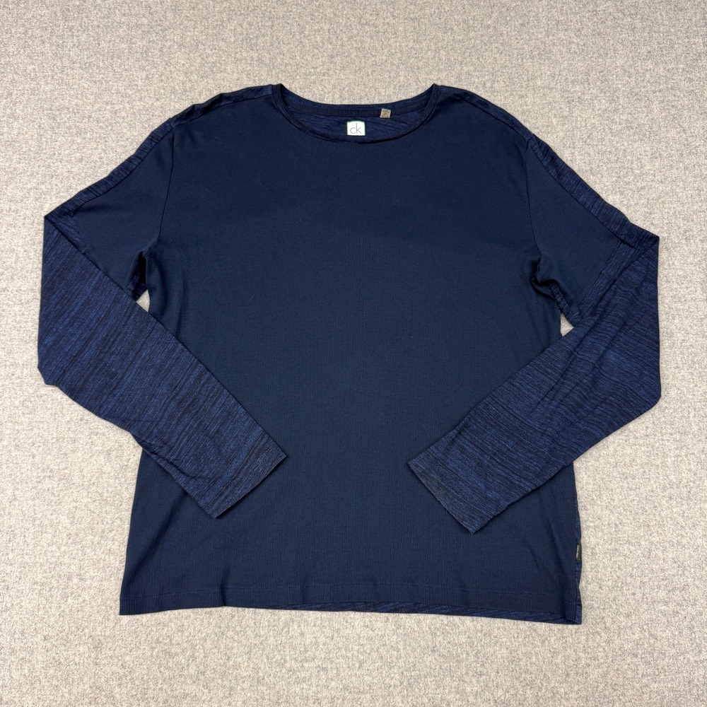 Calvin Klein | Long Sleeve Shirt | XL | Navy Blue | Ribbed Space Dye Cotton Top